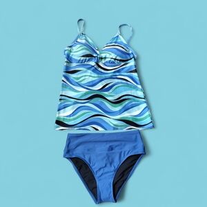 Next Blue Wave Pattern Tankini Set--Size Medium